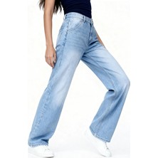Hakke Kadın Yüksek Bel Bol Paça Wide Leg Jean Pantolon
