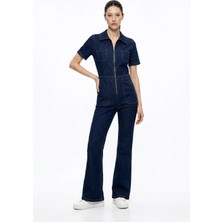 Hakke Kısa Kollu Denim Tulum