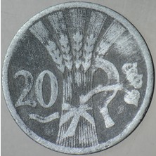 Banknoting Bohemya Moravya Protektorası 20 HALERU1940 Çinko. Iı. Dünya Savaşı Nazi Almanyası Özel Bölge.