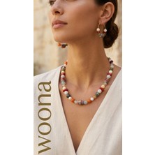 Woona Çakra Dengeliyici & Şifa ve Bolluk Kaynağı - Prehnit & Ay Taşı & Mercan Taşı & Kanada Yeşim & Kalsit & Sitrin & Florit & Cam Uç Detaylı El Yapımı Ayarlanabilir Özel Tasarım Premium Doğal Taş Takı Seti