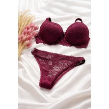 Nivene BORDO TAŞLI DANTELLİ PUSH UP DESTEKLİ DOLGULU İÇ ÇAMAŞIRI TAKIMI