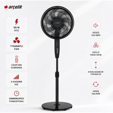 Arçelik Siyah Ayaklı Vantilatör, 55 W, Uzaktan Kumandalı, 7 Kollu, 3 Hızlı, Zamanlayıcılı, LED Ekranlı, Salınımlı 16350 Av
