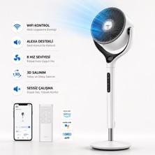 Dreo Beyaz Akıllı Vantilatör, Wifi ve Alexa Uyumlu, 8 Hızlı, 3D Salınımlı, Sessiz, Uzaktan Kumandalı Turbopoly Fan 565S