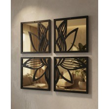 Ergeç Tasarım Lotus Serisi Aynalı Dekoratif Duvar Paneli 4 Parça | 20X20 cm & 25X25 cm | Siyah & Atlantik Çam | Gold / Gümüş Aynalı Pleksi