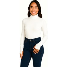İngegno Body Boğazlı Uzun Kol Parmak Geçme Detay Viskon Örme Kumaş Kadın Body