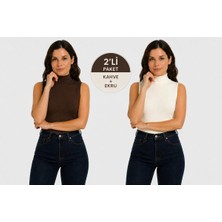 İngegno Body Yarım Yaka Kolsuz Viskon Örme Kumaş Body 2 Li Paket