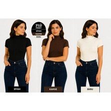 İngegno Body Yarım Balıkçın Kısa Kol Viskon Örme Kumaş Body 3 Lü Paket
