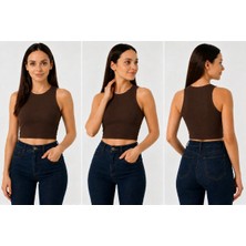 İngegno Bisiklet Yaka Sıfır Kol Crop Model Viskon Örme Ring Kumaş