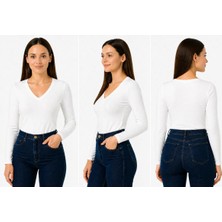 İngegno Body V Yaka Uzun Kol Viskon Örme Kumaş Kadın Body