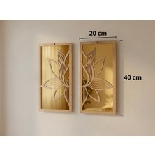 Ergeç Tasarım Lotus Serisi Aynalı Dekoratif Duvar Paneli 2 Parça | 20X40 cm & 25X50 cm | Siyah & Atlantik Çam | Gold / Gümüş Aynalı Pleksi