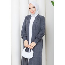 Pamuk Butik Kadın Kolu Taşlı Cepli Triko Hırka -PMK562