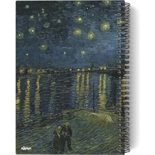 Bella Vista Spiralli Çizgisiz Defter, A5 Boyutunda 100 Sayfa, Van Gogh Temalı