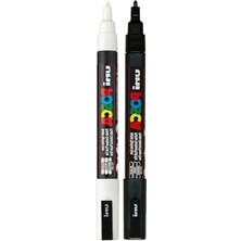 Bella Vista 0.9-1.3 mm Keçe Uçlu Markör Kalem Seti, 2 Adet Siyah/beyaz