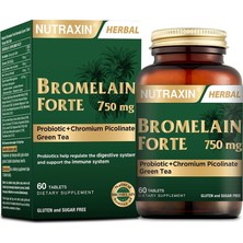 Nutraxin Bromelain Forte – 750 Mg Bromelain, Yeşil Çay Ekstresi, Krom Probiyotik Içeren Tablet – 60 Tablet –