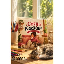 Birikiyedi Cozy Kediler Boyama Kitabı–rahatlatıcı ve Sevimli Kedi Temalı Boyama Kitabı(20 GÖRSEL)/21X21 cm