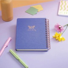 Bella Vista A5 Spiralli Düz Çizgisiz Defter, Keten Kapak, Lila Renk