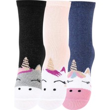 Meristanbul 3'lü Unicorn Motifli Kız Çorapları - Dayanıklı , (3'lü Set Unicorn, 27-30)