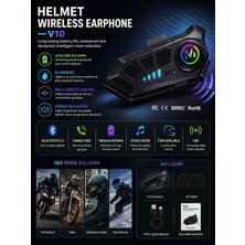 Heyf V10 Motosiklet Kask Interkom Bluetooth 5.3 Su Geçirmez Kablosuz Kulaklık