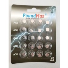 PoundMax 20 x Ag3 LR41 LR736 / L736 / G3 / G3A / 3ga / 192 / GP192 / V3GA / RW87 1.5V Alkal
