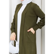 Pamuk Butik Kadın Kolu Taşlı Cepli Triko Hırka -PMK562