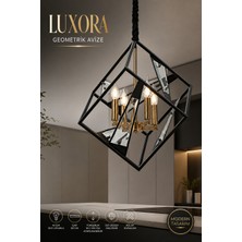 Elvora Home Modern (Premium) Siyah Metal Kafes Şık 50 cm Sarkıt Avizesi Salon Mutfak Oturma Odası Avizesi Modelleri 4XE14 Duyulu