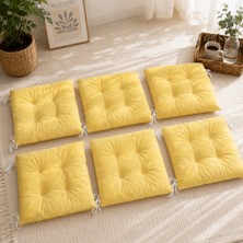Yuvina 6'lı Sandalye Minderi 40X40 cm – Yumuşak Dolgulu, Yıkanabilir, Bağcıklı, Mutfak, Balkon, Bahçe ve Yemek Odası Için  Telasız - kırpıntı sünger