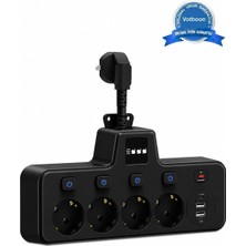 Eco Port Termal Akım Korumalı 4’lü Duvar Tipi Priz 2x USB 2x Type-C Çıkışlı Grup Priz Çoğaltıcı Siyah (2500W)