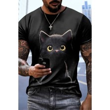 Efnaz Style Erkek Bisiklet Yaka Kedi Baskılı Süprem T-Shirt
