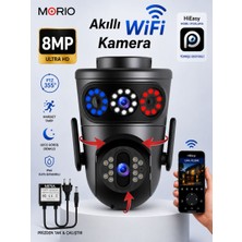 MPIA MORIO Wifi 8MP FullHD Dual Lens (Hareketli+Sabit) Akıllı Güvenlik Kamerası Hieasy Gece Görüş Sesli Kişi Takibi + 12V Adaptör