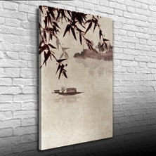 İşsevenler Nehirdeki Çinli Kayıkçı Suluboya Kanvas Tablo 50 x 70