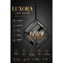 Elvora Home Modern (Premium) Siyah Metal Kafes Küp Şık Sarkıt Avizesi 8 Ampül Hediyeli Salon Mutfak Oturma Odası Avizesi Modelleri 8XE14 Duyulu