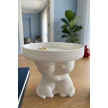 Konsol Üstü Beyaz 14X12 cm | 3 Kedi Form Sunum Kasesi Sevimli Dekoratif Modern Tasarım