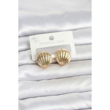 Bsre Gold Renk Deniz Kabuğu Kadın Küpe (316L Çelik)