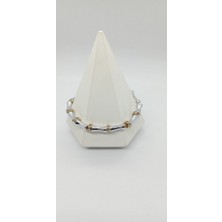 Silver Plaka ve Gold Detaylı Bileklik