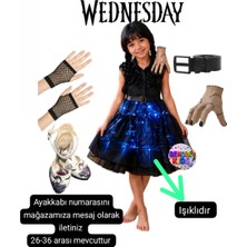 3b Kids Wednesday Işıklı Elbise + Wednesday Topuklu Ayakkabı + Wednesday El +kemer +  Eldiven Seti Doğumgünü
