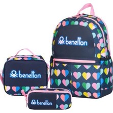 Benetton Mini Kalp Desenli Kız Çocuk Sırt Çanta Seti