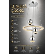 Elvora Home Modern (Premium) Şık Krom Küreli Gold Detaylı 3 Renkli Ledli 84W Sarkıt Avizesi Salon Mutfak Çocuk Odası Avizesi Modelleri