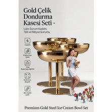 Transformacion 4'lü Gold Çelik Dondurma Kasesi Seti - Lüks Sunum Kadehi, Tatlı ve Meyve Sunumluk Kasesi, 304 Kalite Çelik Ayaklı Dondurmalık 723328