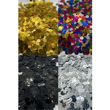 Hobi Dünyası Evim 4'lü Set 10'ar Gram 8 mm Ortadan Delikli Güpür Takı Yazma Kumaş Bandana File Bere Çanta Süsleme Pulu Plastik Payet Pul Boncuk - Yeşil Turuncu Gümüş Sarı