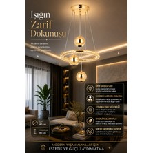 Elvora Home Modern (Premium) Şık Gold Halka 3 Renkli Ledli 84W Sarkıt Avizesi Salon Mutfak Çocuk Odası Avizesi Modelleri