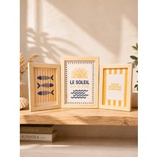 Punky Store 3’lü Ahşap Çerçeveli Tablo Seti Deniz Güneş Balık Temalı Bohem Duvar Dekoru Tasarım 1 (10X15-13X18)