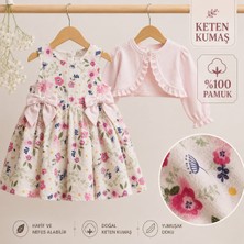 Little Life %100 Pamuk Keten Kız Çocuk Fiyonklu Bolerolu Elbise