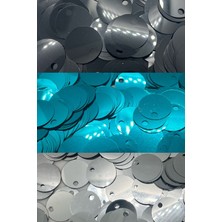 Hobi Dünyası Evim 3'lü Set 10'ar Gram 30MM Süsleme Pulu, Çanta Pulu, Payet Pul, Supla Pulu, Mendil Pulu, Oya Pulu Siyah Pul Mavi Pul Gümüş Pul