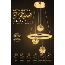 Elvora Home Modern (Premium) Şık Gold Küreli 3 Renkli Ledli 84W Sarkıt Avizesi Salon Mutfak Çocuk Odası Avizesi Modelleri