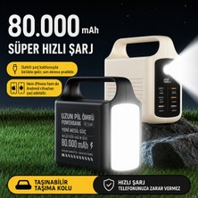 Azurtech Arayüzlü 80000MAH Güç Bankası 3 Kablo LED Ekran Pd 22.5W Hızlı Şarj Taşınabilir El Feneri Dış Mekan Için