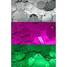 Hobi Dünyası Evim 3'lü Set 10'ar Gram 30MM Süsleme Pulu, Çanta Pulu, Payet Pul, Supla Pulu, Mendil Pulu, Oya Pulu Yeşil Pul Pembe Pul Gümüş Pul
