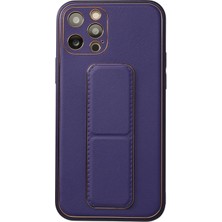 Kuhi Mey Ithalat®  iPhone 12 Pro Kılıf Coco Deri Standlı Kapak - Mor