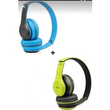 Ruckus Wireless (Çkr) 2 Adet P47 Extra Bass Wireless Bluetooth Kulaklık 5.1 Edr Mavi Yeşil 2 Adet