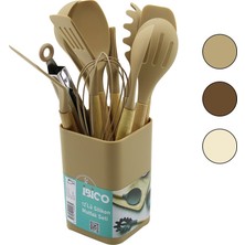 AyrStore 11PCS+KOVA Silikon Mutfak Seti Bambu Sap 3-Kaşık- 3-Spatula- 1-Kevgir- 1-Kepçe- 1-Maşa- 1-Çr