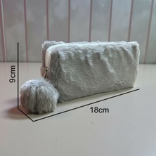 Elegance Peluş Ponponlu Gri Kalem Çantası